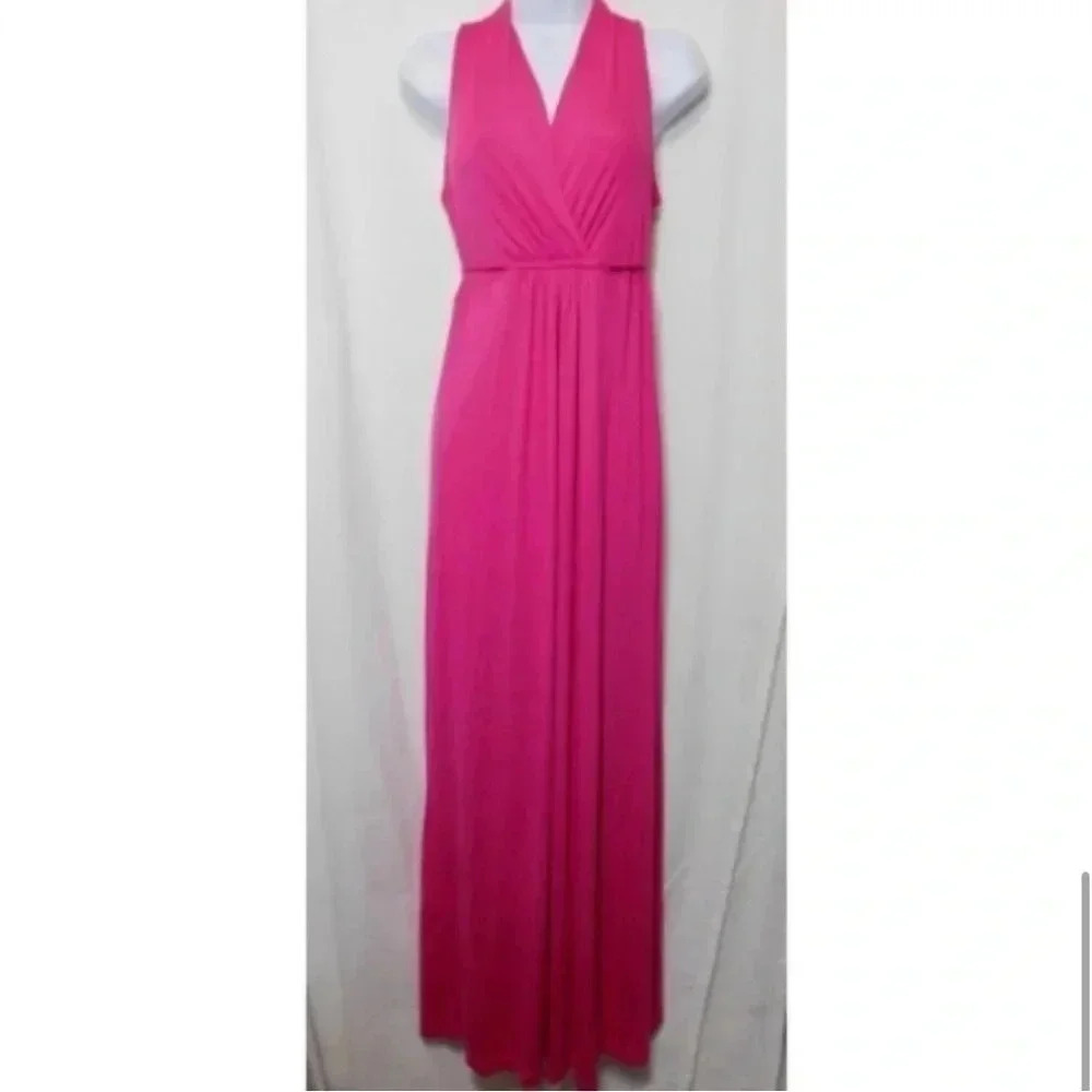 MATERNITY HOT PINK BABY SHOWER V NECK BARBIE MAXI DRESS SIZE XL NWT BARBIECORE